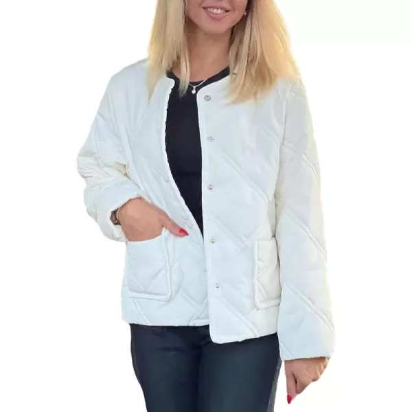 chouyatou Womens Collarless Lightweight Quilted Jacket Winter Button Down Packable Puffer Jacket Down CoatWhite