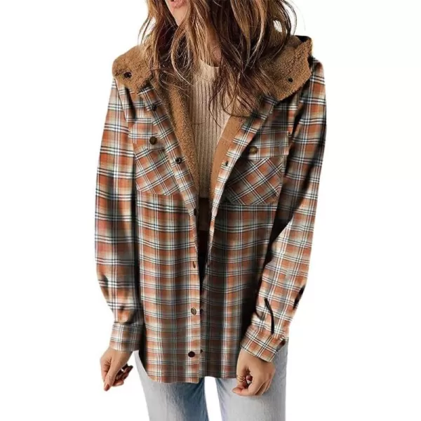 chouyatou Womens Fall Winter Sherpa Lined Plaid Jacket Loose Casual Button Down Checkered Hooded CoatRed