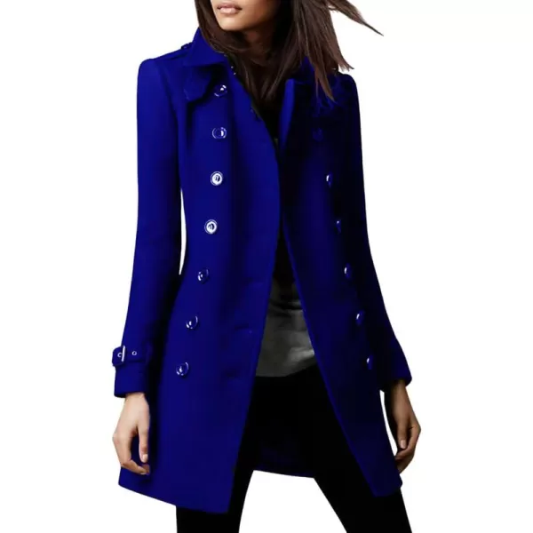 chouyatou Womens Winter Double Breasted Wool Coat Elegant Collared Wool Blend Trench Pea CoatBlue