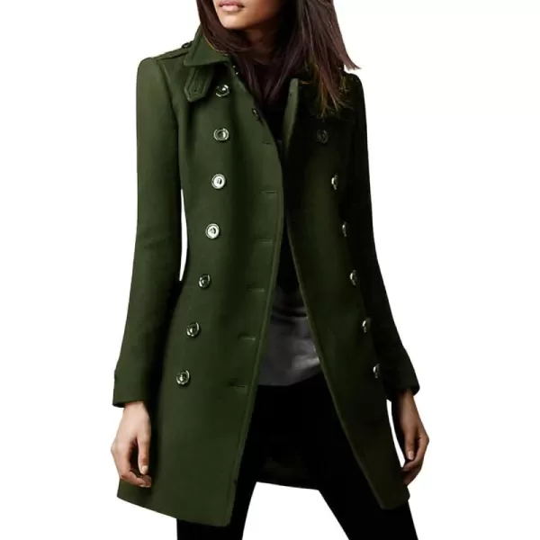 chouyatou Womens Winter Double Breasted Wool Coat Office Work Long Wool Blend Pea Coat OvercoatArmy Green