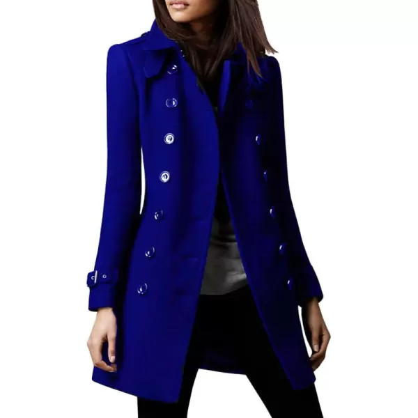 chouyatou Womens Winter Double Breasted Wool Coat Office Work Long Wool Blend Pea Coat OvercoatRoyal Blue