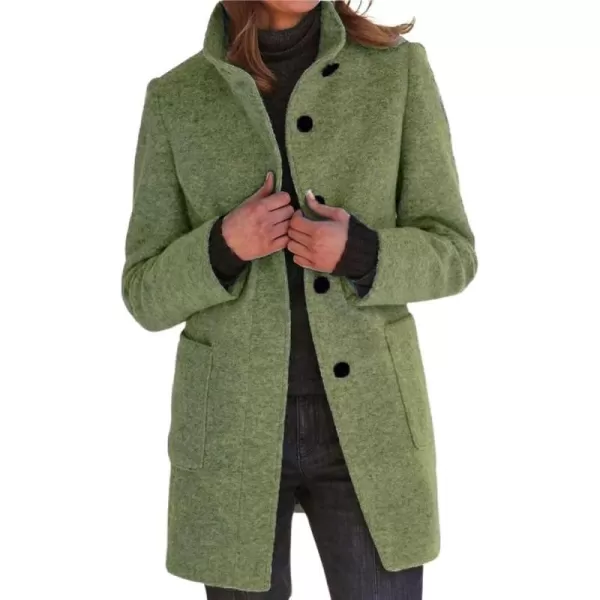 chouyatou Womens Winter Single Breasted Stand Collar Wool Coat Business Casual Wool Blend OvercoatPea Green