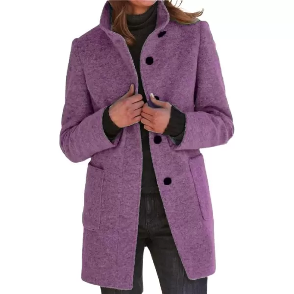 chouyatou Womens Winter Single Breasted Stand Collar Wool Coat Business Casual Wool Blend OvercoatPurple