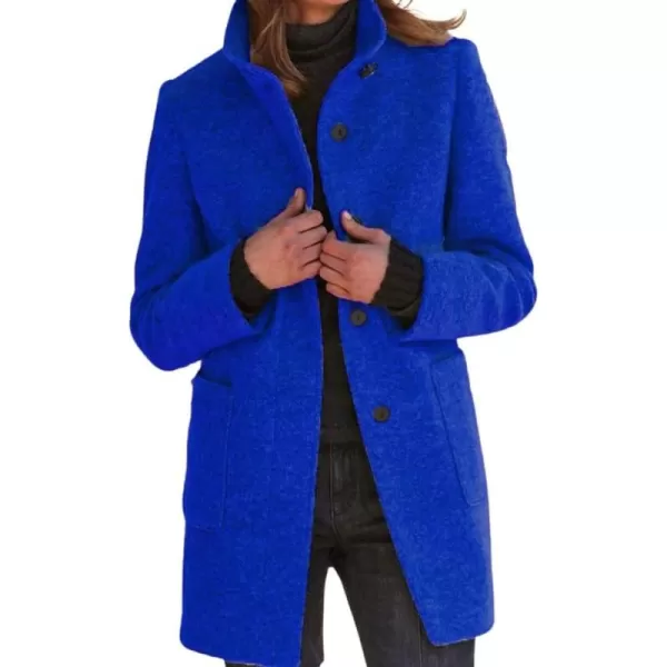 chouyatou Womens Winter Single Breasted Stand Collar Wool Coat Business Casual Wool Blend OvercoatRoyal Blue