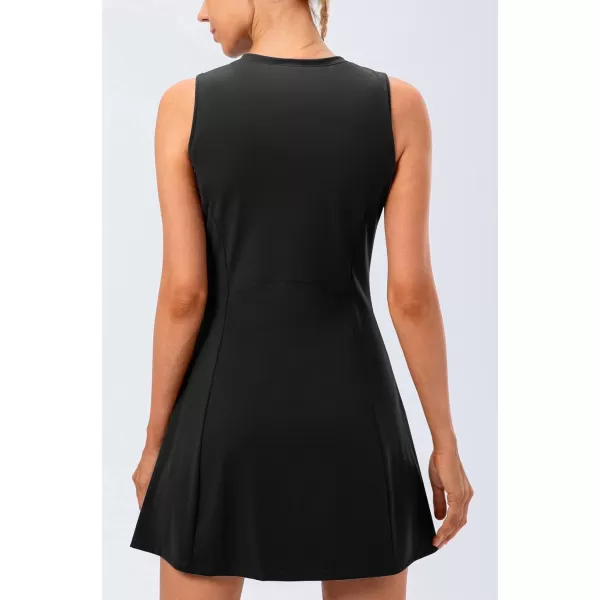 chouyatou Womens Active Sleeveless Crewneck FitFlare Tennis Workout Gym 2pcs Short Dress with Shorts Underneath PocketsBlack
