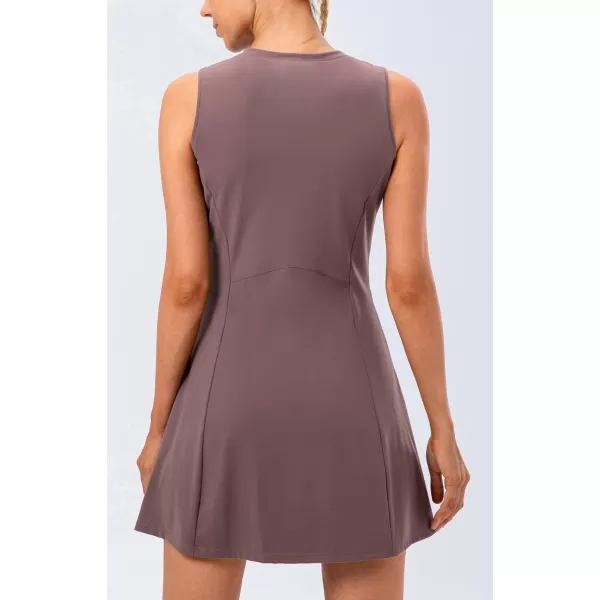 chouyatou Womens Active Sleeveless Crewneck FitFlare Tennis Workout Gym 2pcs Short Dress with Shorts Underneath PocketsPurple
