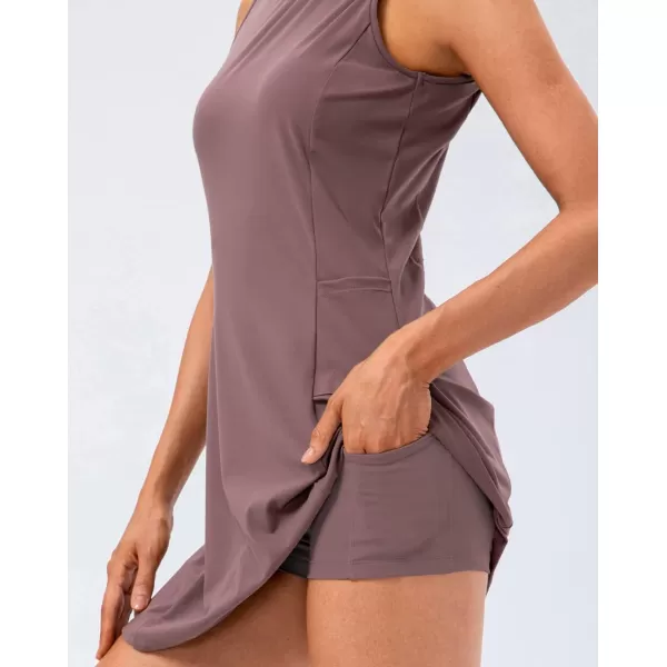 chouyatou Womens Active Sleeveless Crewneck FitFlare Tennis Workout Gym 2pcs Short Dress with Shorts Underneath PocketsPurple
