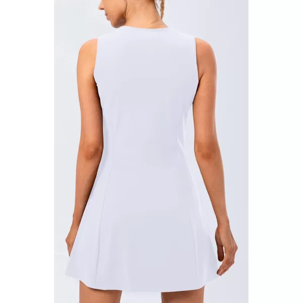 chouyatou Womens Active Sleeveless Crewneck FitFlare Tennis Workout Gym 2pcs Short Dress with Shorts Underneath PocketsWhite