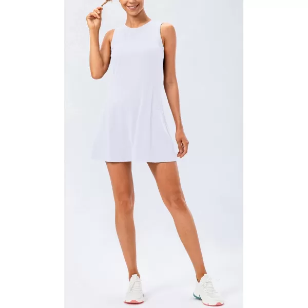 chouyatou Womens Active Sleeveless Crewneck FitFlare Tennis Workout Gym 2pcs Short Dress with Shorts Underneath PocketsWhite
