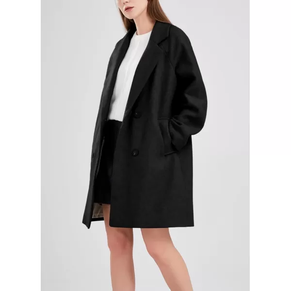 chouyatou Womens Casual Notch Lapel Double Breasted Warm Pea Coat OvercoatBlack