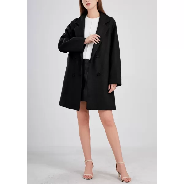 chouyatou Womens Casual Notch Lapel Double Breasted Warm Pea Coat OvercoatBlack