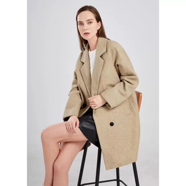 chouyatou Womens Casual Notch Lapel Double Breasted Warm Pea Coat OvercoatCamel