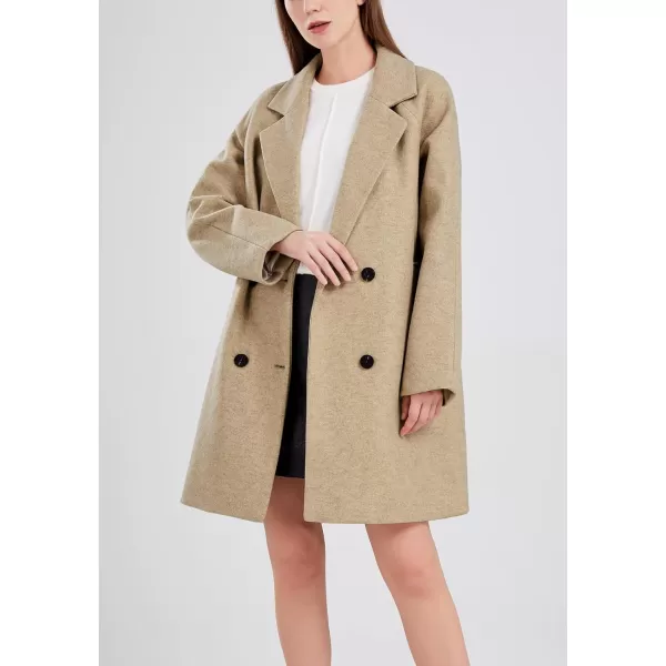 chouyatou Womens Casual Notch Lapel Double Breasted Warm Pea Coat OvercoatCamel