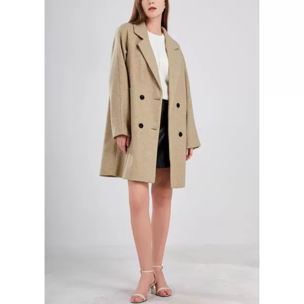 chouyatou Womens Casual Notch Lapel Double Breasted Warm Pea Coat OvercoatCamel