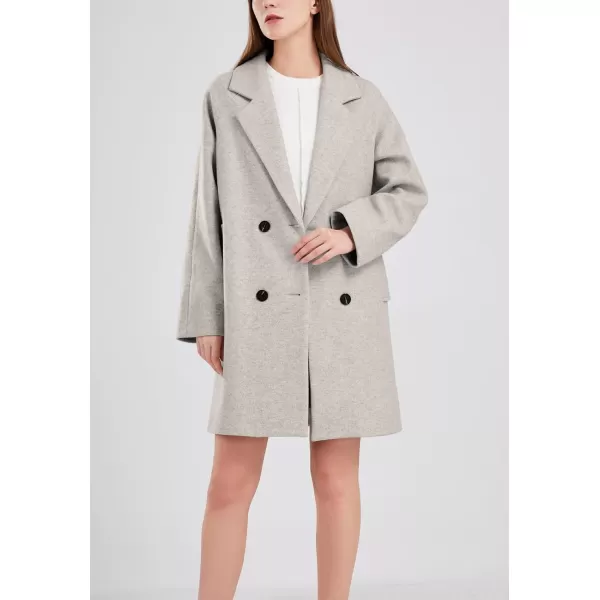 chouyatou Womens Casual Notch Lapel Double Breasted Warm Pea Coat OvercoatGrey Beige