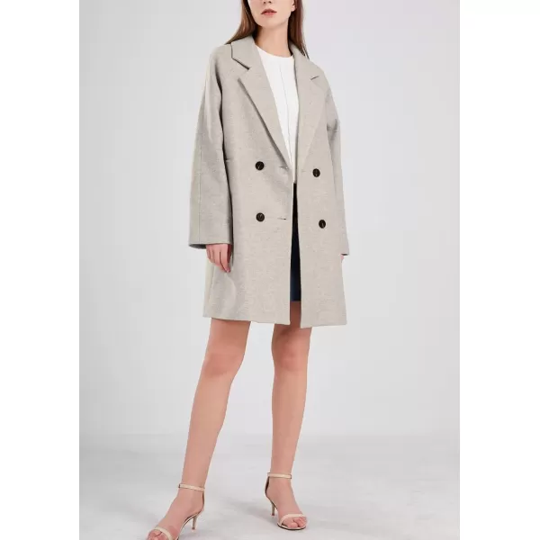 chouyatou Womens Casual Notch Lapel Double Breasted Warm Pea Coat OvercoatGrey Beige