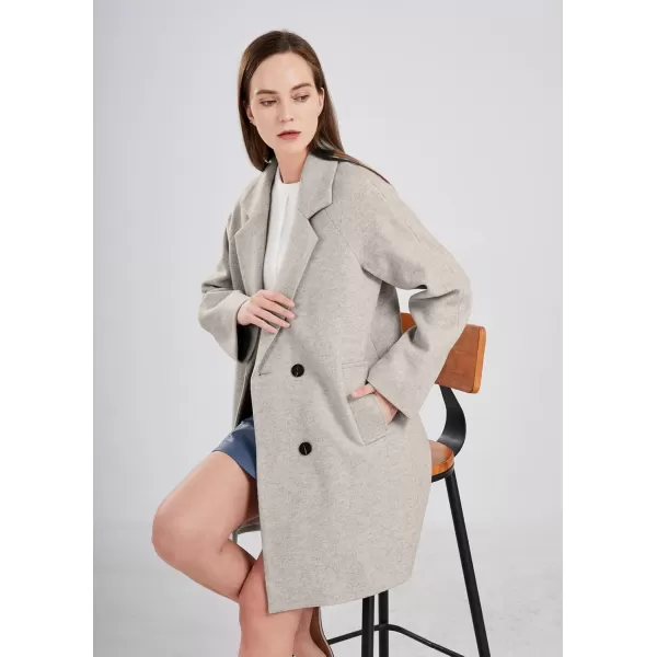 chouyatou Womens Casual Notch Lapel Double Breasted Warm Pea Coat OvercoatGrey Beige
