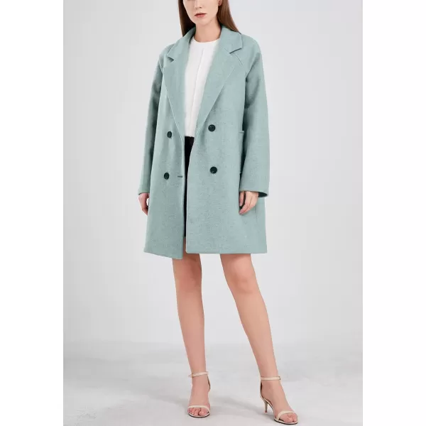 chouyatou Womens Casual Notch Lapel Double Breasted Warm Pea Coat OvercoatLight Blue