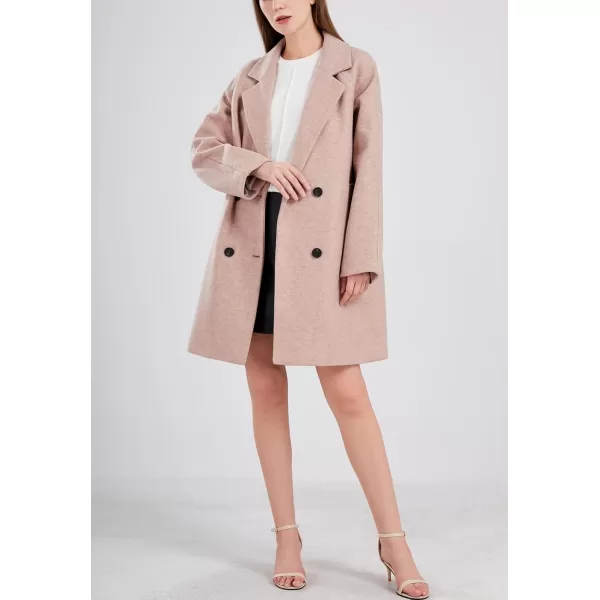 chouyatou Womens Casual Notch Lapel Double Breasted Warm Pea Coat OvercoatPink