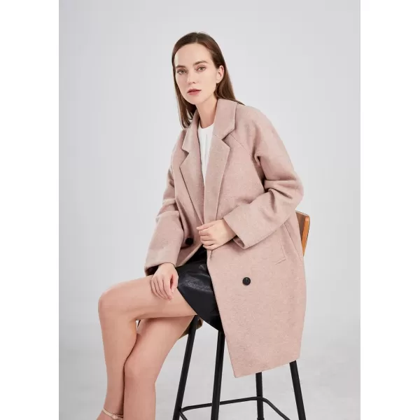 chouyatou Womens Casual Notch Lapel Double Breasted Warm Pea Coat OvercoatPink