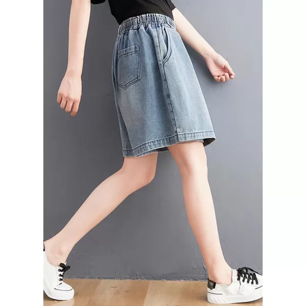 chouyatou Womens Cute Wide Leg Denim Skirt Shorts Elastic Waist A Line Jean Skorts with PocketsLight Blue