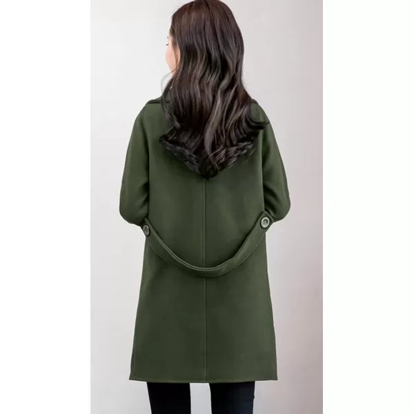 chouyatou Womens Elegant Lapel Collar Double Breasted Wool Blend Pea Coat with BeltArmy Green