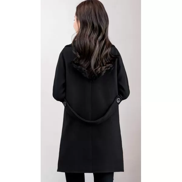 chouyatou Womens Elegant Lapel Collar Double Breasted Wool Blend Pea Coat with BeltBlack