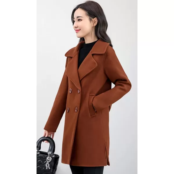 chouyatou Womens Elegant Lapel Collar Double Breasted Wool Blend Pea Coat with BeltCaramel