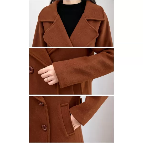 chouyatou Womens Elegant Lapel Collar Double Breasted Wool Blend Pea Coat with BeltCaramel