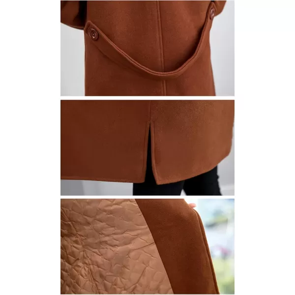 chouyatou Womens Elegant Lapel Collar Double Breasted Wool Blend Pea Coat with BeltCaramel