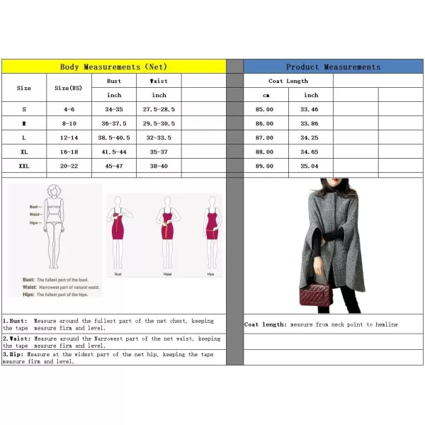 chouyatou Womens Elegant Plaid Poncho Single Breasted Winter Casual Wool Blend Cape Cloak CoatGrey