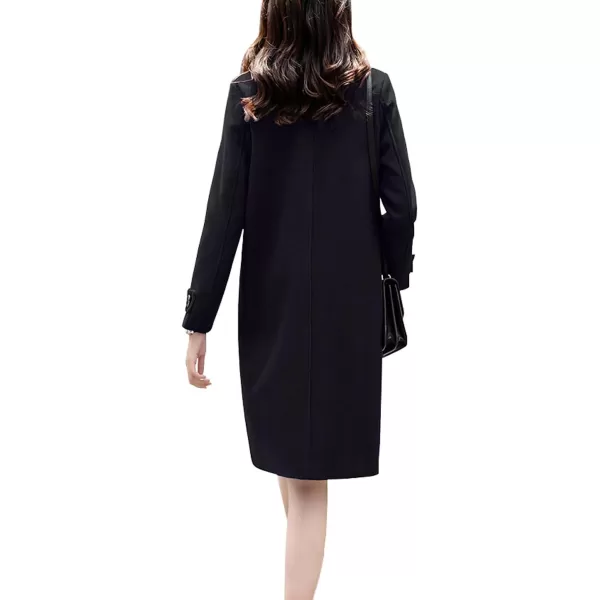 chouyatou Womens Essential Elegant Wear Double Breasted Mid Long Wool Pea CoatBlack