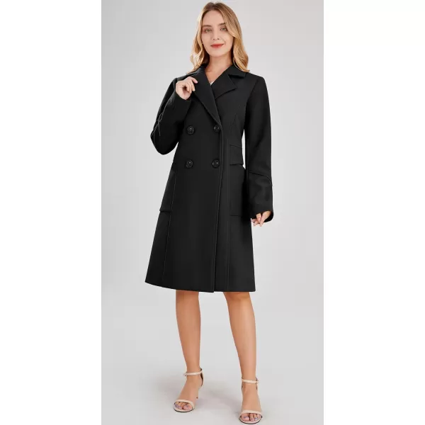 chouyatou Womens Essential Elegant Wear Double Breasted Mid Long Wool Pea CoatBlack