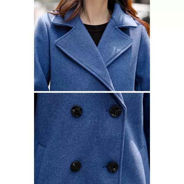 chouyatou Womens Essential Elegant Wear Double Breasted Mid Long Wool Pea CoatBlue