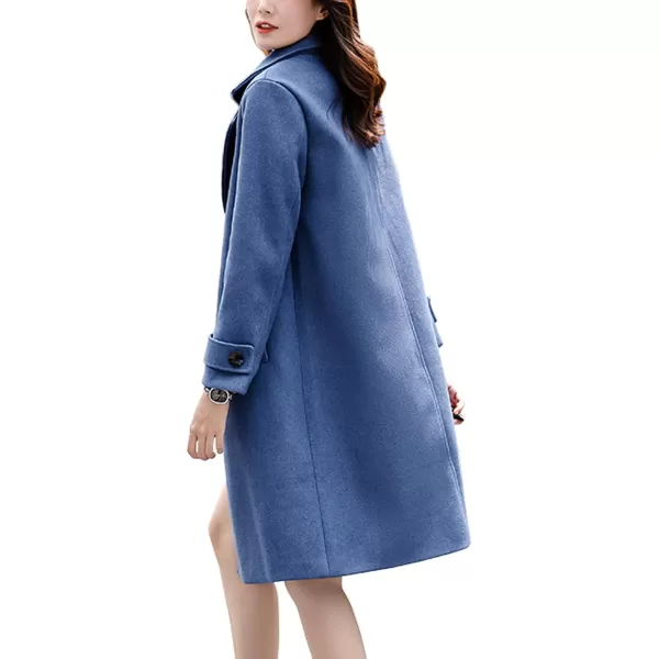 chouyatou Womens Essential Elegant Wear Double Breasted Mid Long Wool Pea CoatBlue