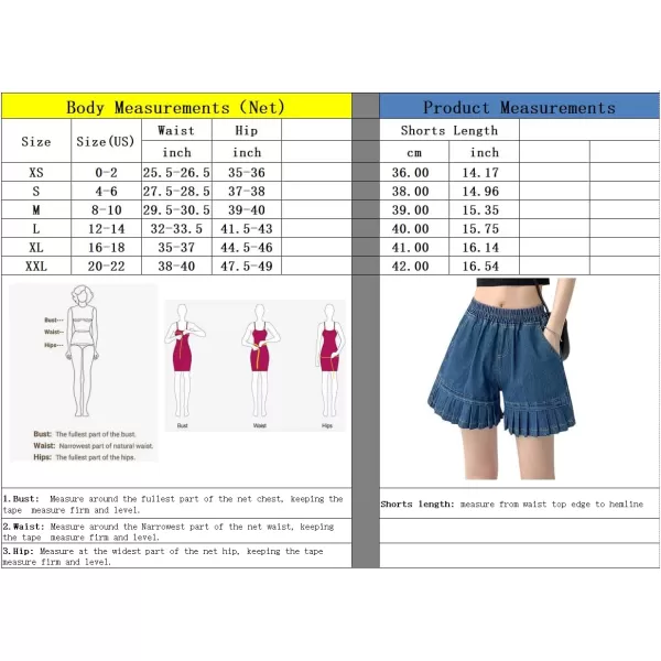 chouyatou Womens Pleated Hem Jean Shorts High Elastic Waisted Flare Wide Leg Denim Shorts with PocketsDark Blue