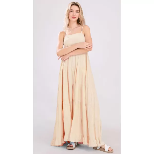 chouyatou Womens Summer Boho Flowy Spaghetti Strap Maxi Dress Smocked Back Casual Swing Beach SundressPinkish Apricot