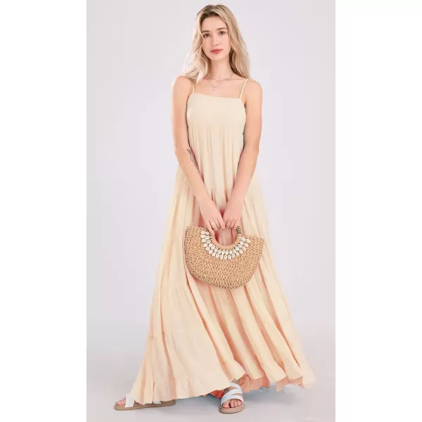 chouyatou Womens Summer Boho Flowy Spaghetti Strap Maxi Dress Smocked Back Casual Swing Beach SundressPinkish Apricot