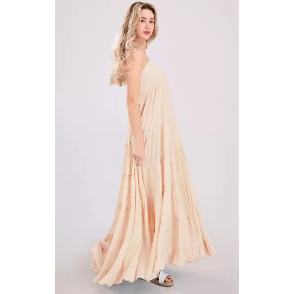 chouyatou Womens Summer Boho Flowy Spaghetti Strap Maxi Dress Smocked Back Casual Swing Beach SundressPinkish Apricot