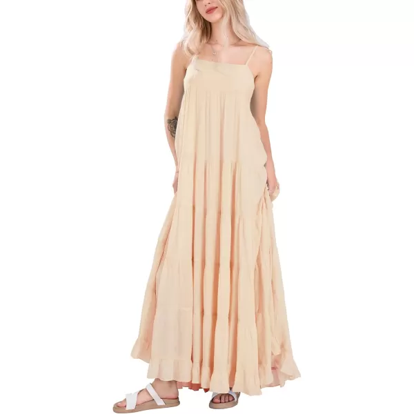 chouyatou Womens Summer Boho Flowy Spaghetti Strap Maxi Dress Smocked Back Casual Swing Beach SundressPinkish Apricot