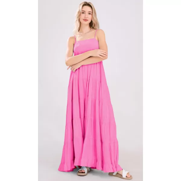 chouyatou Womens Summer Boho Flowy Spaghetti Strap Maxi Dress Smocked Back Casual Swing Beach SundressRose Pink