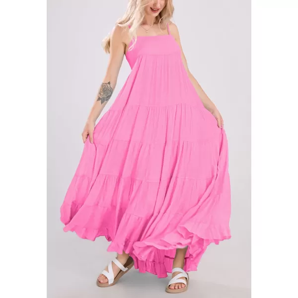 chouyatou Womens Summer Boho Flowy Spaghetti Strap Maxi Dress Smocked Back Casual Swing Beach SundressRose Pink