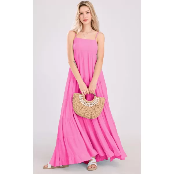chouyatou Womens Summer Boho Flowy Spaghetti Strap Maxi Dress Smocked Back Casual Swing Beach SundressRose Pink