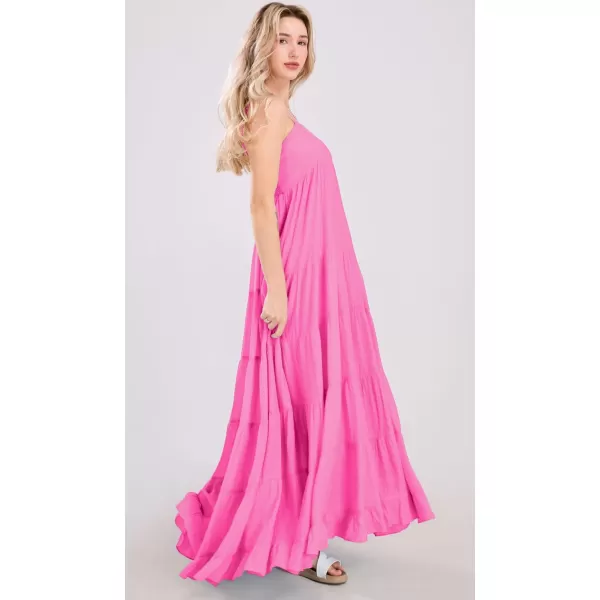 chouyatou Womens Summer Boho Flowy Spaghetti Strap Maxi Dress Smocked Back Casual Swing Beach SundressRose Pink