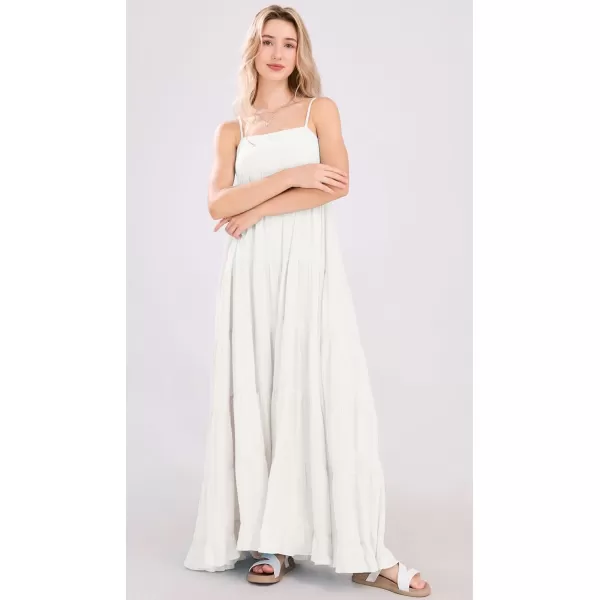 chouyatou Womens Summer Boho Flowy Spaghetti Strap Maxi Dress Smocked Back Casual Swing Beach SundressWhite
