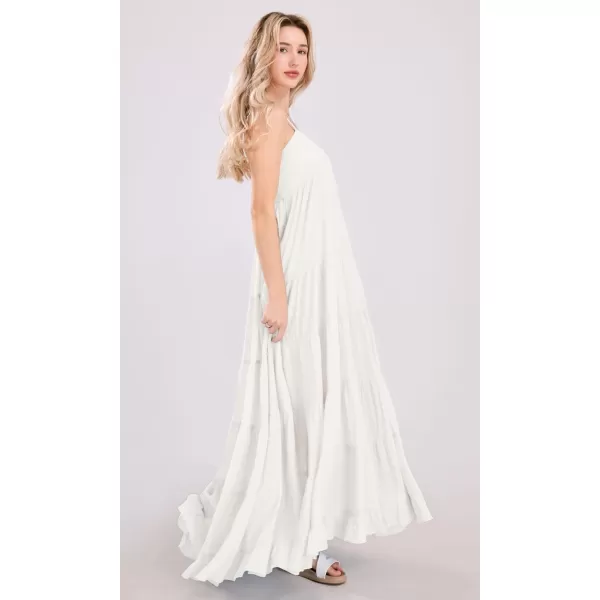chouyatou Womens Summer Boho Flowy Spaghetti Strap Maxi Dress Smocked Back Casual Swing Beach SundressWhite