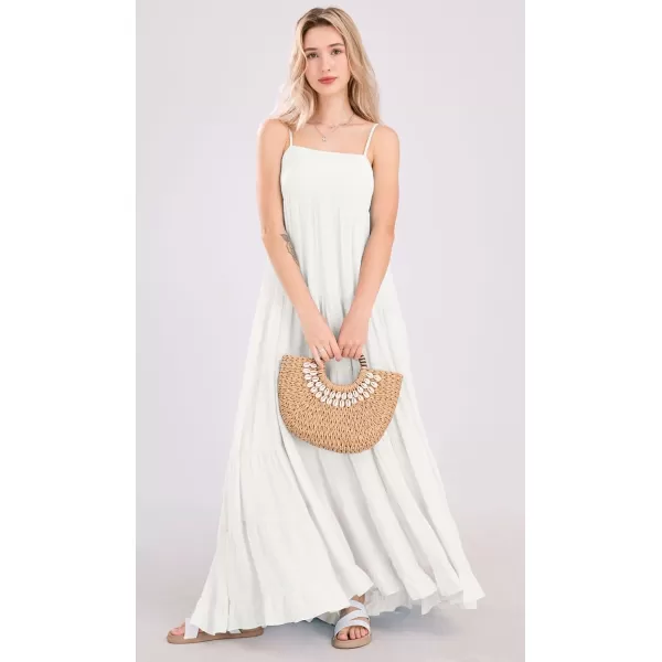 chouyatou Womens Summer Boho Flowy Spaghetti Strap Maxi Dress Smocked Back Casual Swing Beach SundressWhite