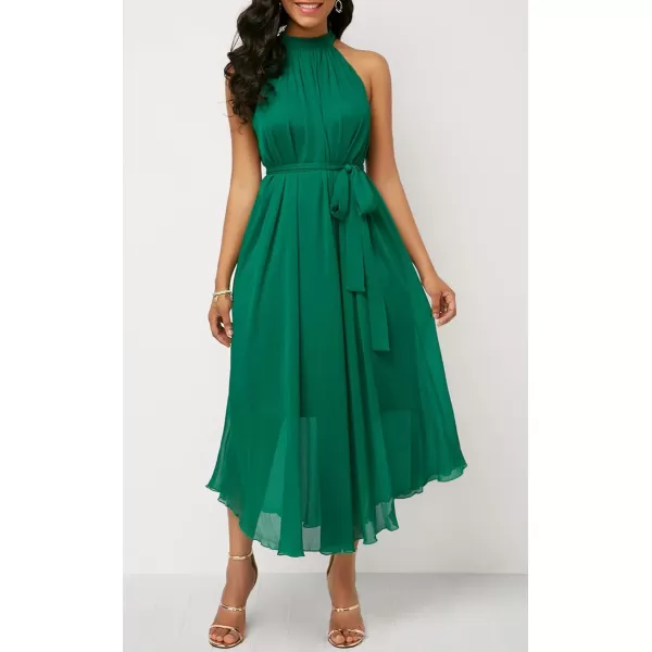 chouyatou Womens Summer Halter Neck Sleeveless Party Beach Maxi Chiffon DressGreen