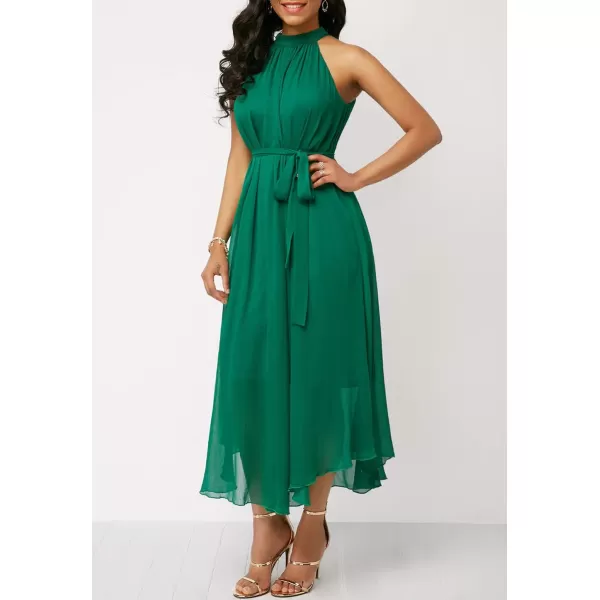 chouyatou Womens Summer Halter Neck Sleeveless Party Beach Maxi Chiffon DressGreen