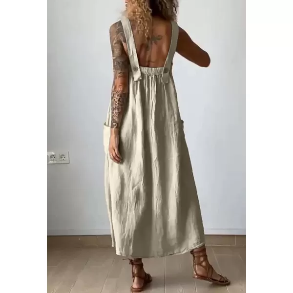 chouyatou Womens Summer Spaghetti Strap Sleeveless Linen Overall Dress Casual ALine Midi Long Beach DressApricot